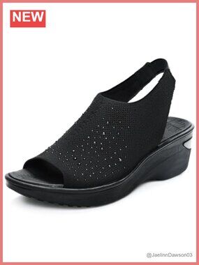 Dressy Wedge Sandals with Arch Support Peep Toe Slingback Memory Foam Mesh